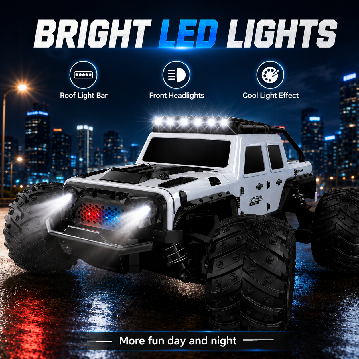Wild Drive 1:18 Scale RC Off-Road Monster Truck 35KM/H High Speed Remote Control Car 2.4GHz with LED Lights, Rechargeable Battery & All-Terrain Wheels - Image 3