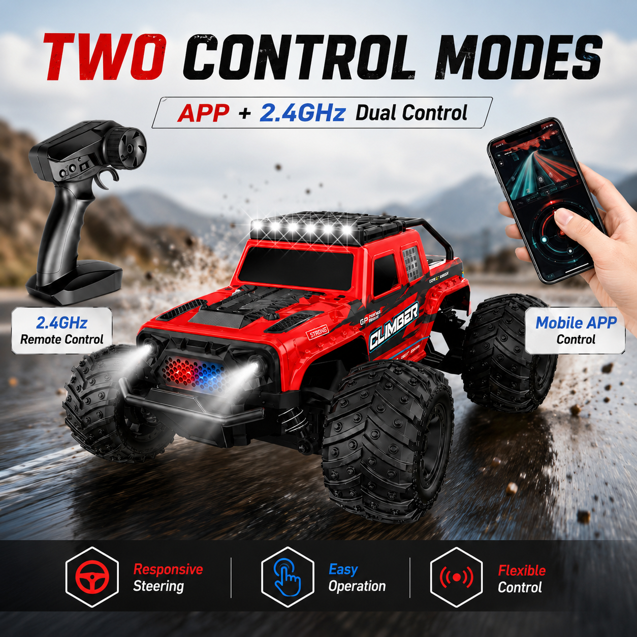 Wild Drive 1:18 Scale RC Off-Road Monster Truck 35KM/H High Speed Remote Control Car 2.4GHz with LED Lights, Rechargeable Battery & All-Terrain Wheels - Image 2