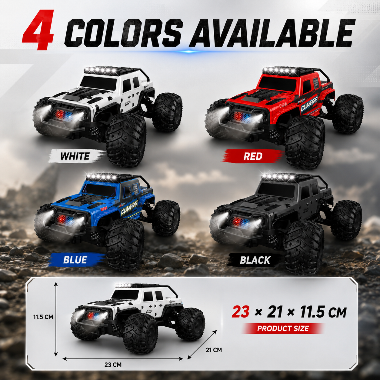 Wild Drive 1:18 Scale RC Off-Road Monster Truck 35KM/H High Speed Remote Control Car 2.4GHz with LED Lights, Rechargeable Battery & All-Terrain Wheels - Image 4