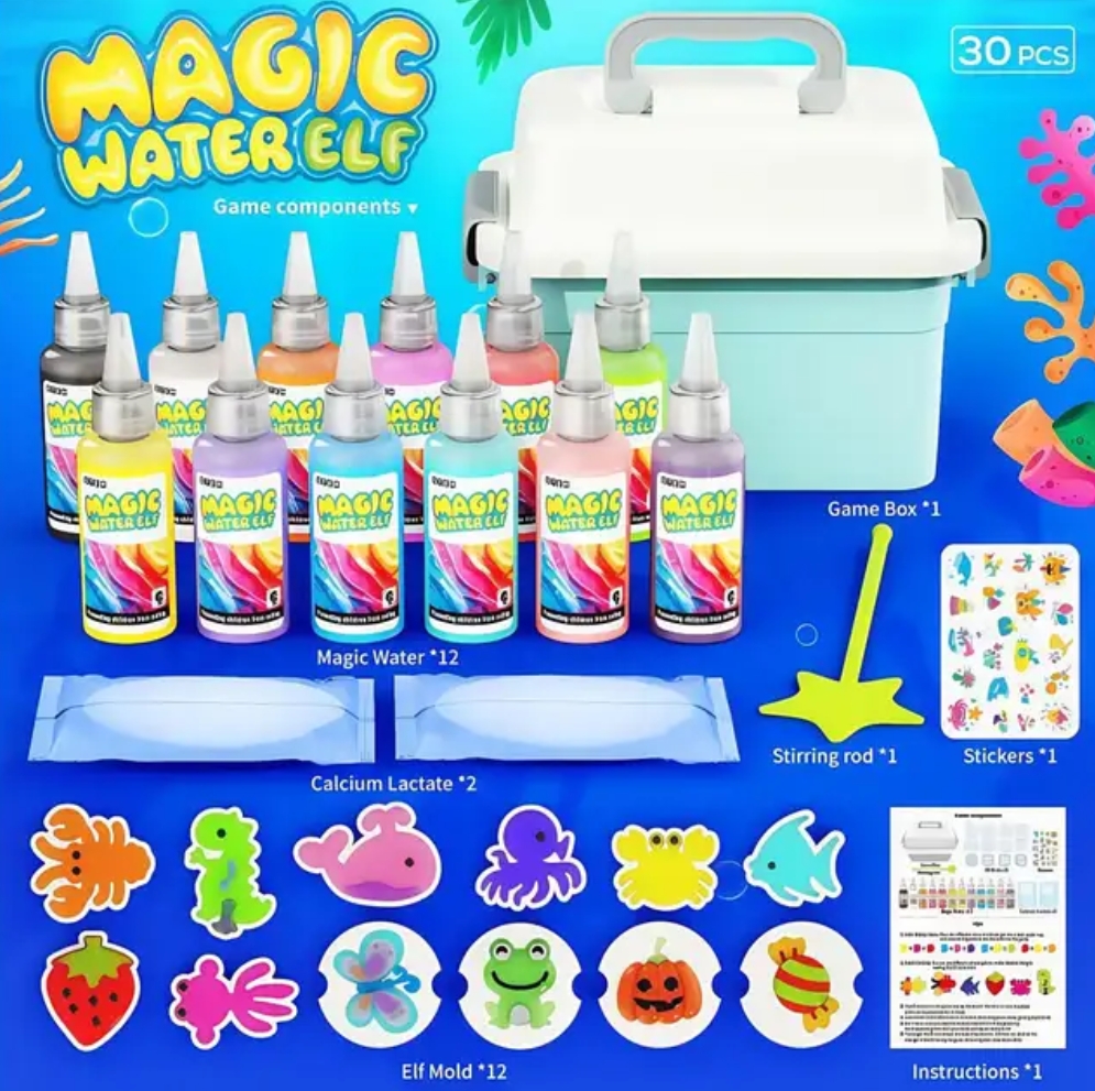 Magic Water Elf Gel Kit for Kids – DIY Water Gel Making Toy with 12 Colorful Magic Gels, 12 Animal Shape Molds, Calcium Lactate Powder, Mixing Tray & Stickers Creative Arts & Crafts Educational Toy - Image 8