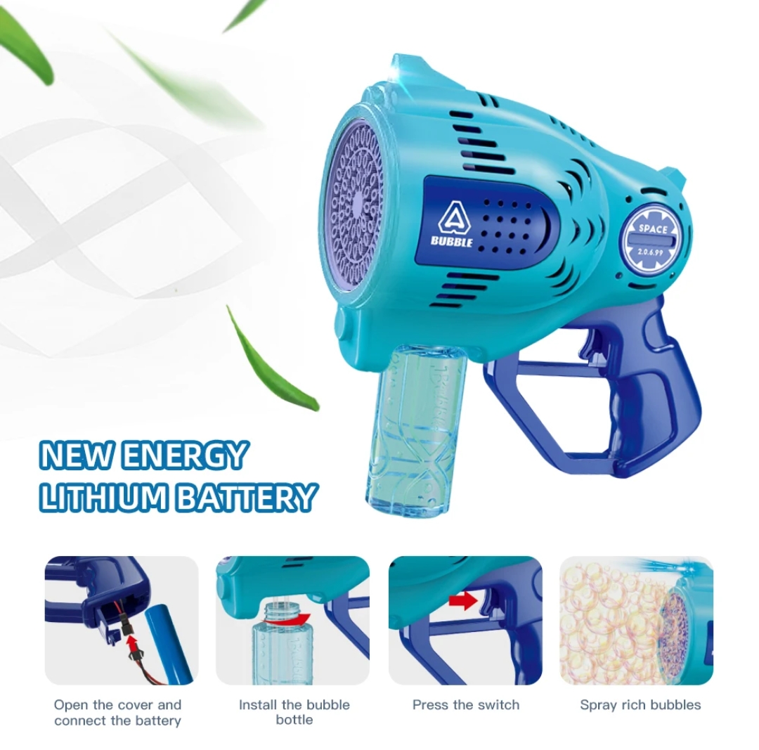Electric Bubble Gun for Kids, 57 Holes Automatic Bubble Machine with LED Lights, Rechargeable Bubble Blower, 150ml Bubble Solution Included - Image 10